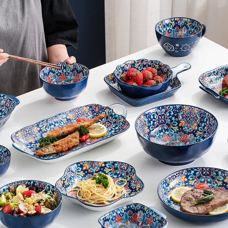 Baroque Ceramic Bowl Set - Creative Rice Soup Noodle Bowl with Handle