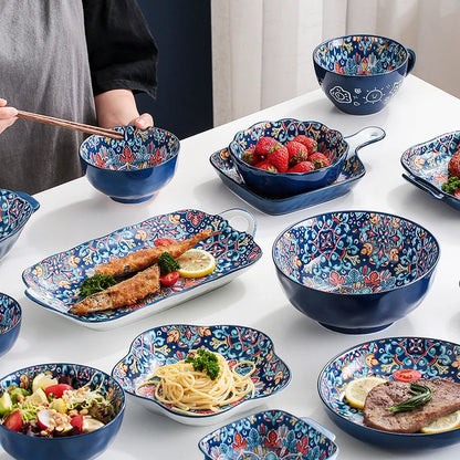 Baroque Ceramic Bowl Set - Creative Rice Soup Noodle Bowl with Handle