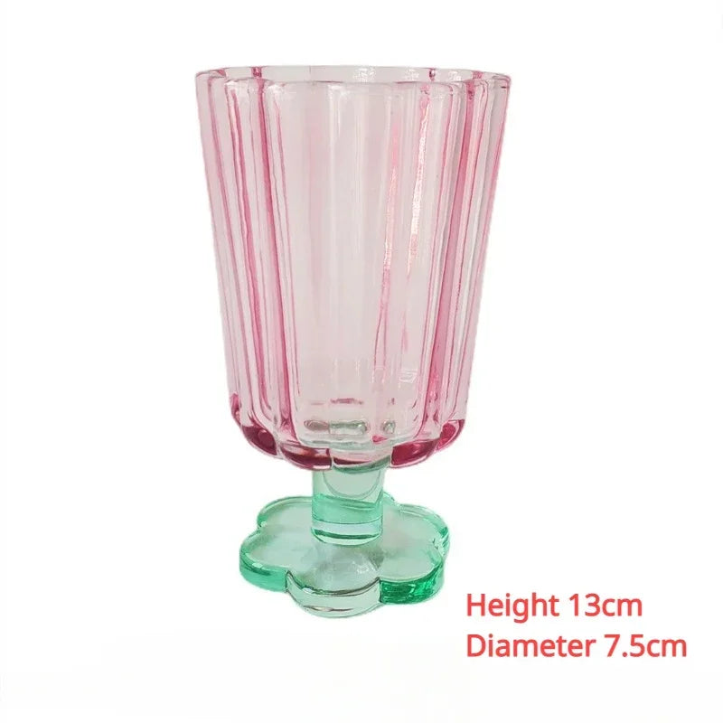 220ml Glass Colorful Flower Shaped Vase Plant Flower Arrangement Ornament Wine Glass Tea Drinking Glass Bar Drinkware Glass Cup