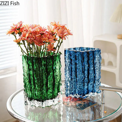 Transparent Glacier Glass Vase Hydroponics Flowers Pots Desk Decoration Flower Arrangement Minimalism Floral Vases Modern Decor