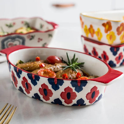 Ceramic Baking Dish Roasting Lasagna Pan  Rectangular Dish Bakeware Pan With Handle Oven Kitchen Baking Tool