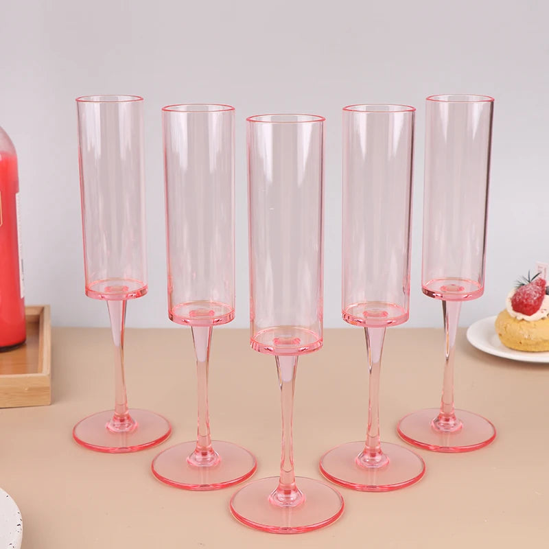 5Pcs 5oz/5.5oz Acrylic Champagne Goblet Glasses Cup Transparent Cocktail Glass Cups Anti-fall Goblet For Bar Pub Club Drinkware