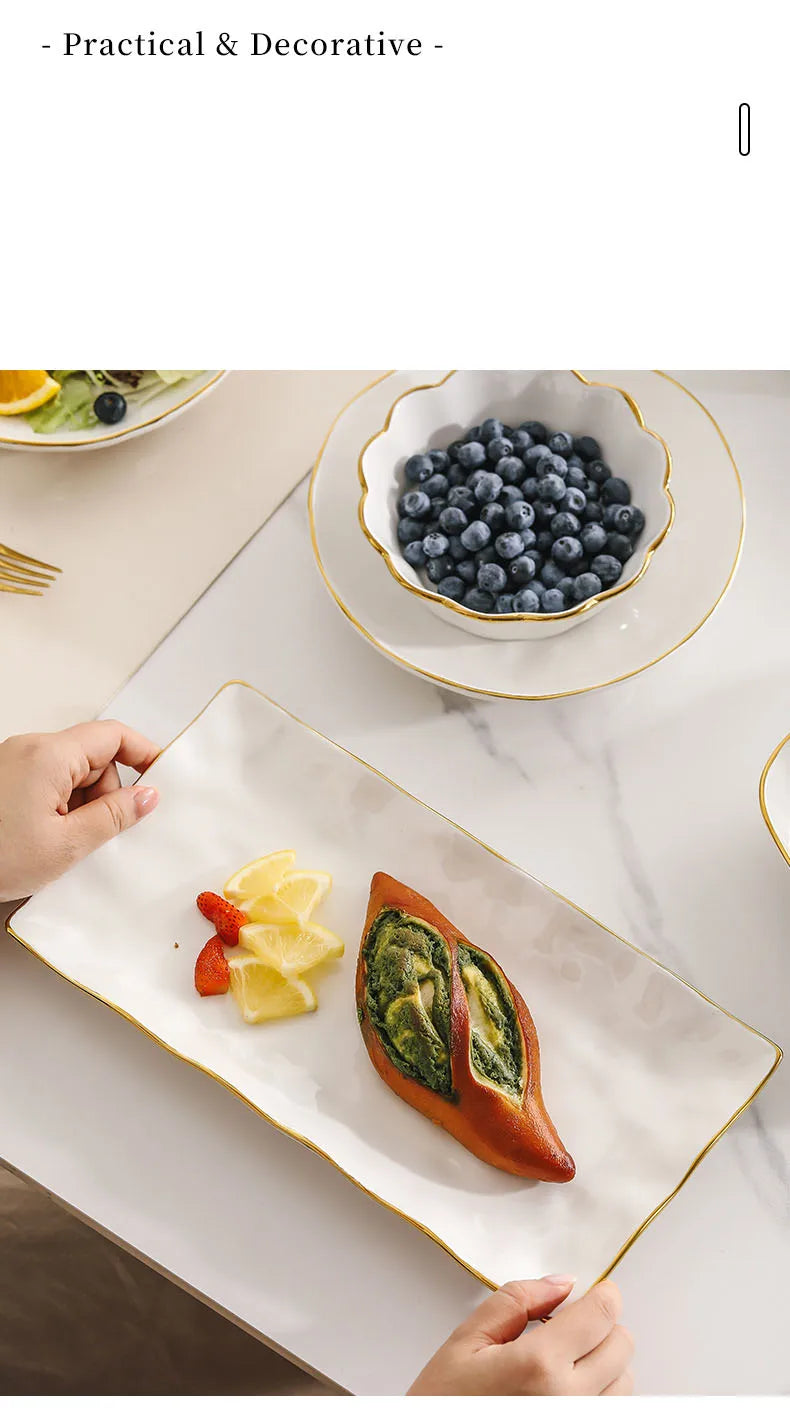 Gold Stroke Ceramic Plate Set - Creative Hammer Decorative Dinner Plates & Steak Dishes