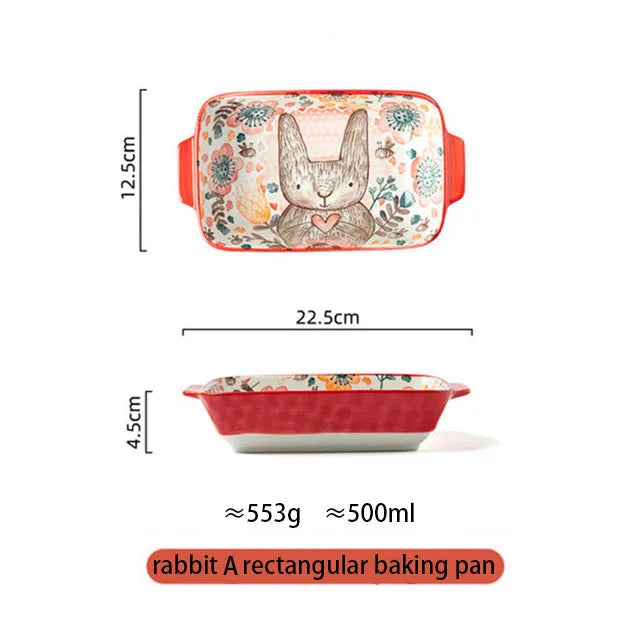 Forest Animals Ceramic Bakeware with Handle - Underglaze Baking Pan & Salad Bowl