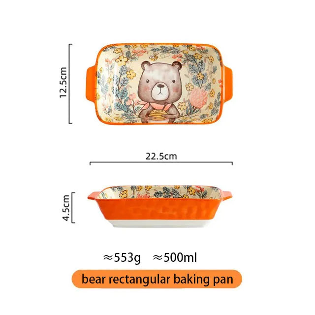 Forest Animals Ceramic Bakeware with Handle - Underglaze Baking Pan & Salad Bowl