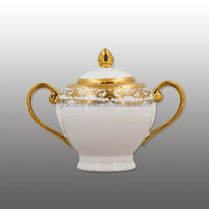 Hot Selling Gold Plated 20Pcs Indian Style Dinner Set Fine Porcelain Plate Sets Dinnerware Ceramic Dinner Gold