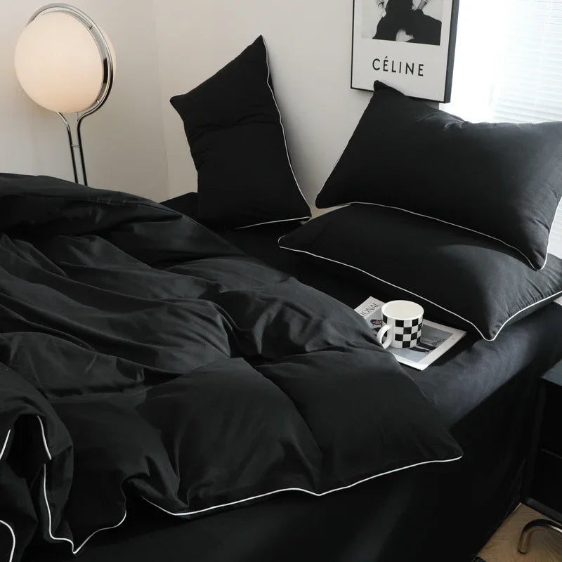 Black Color Bedding Set For Adults Simple Style Double Bed Sheet Sets Single/Queen/king Bed Cover Full Set Plain Bedding 이불세트