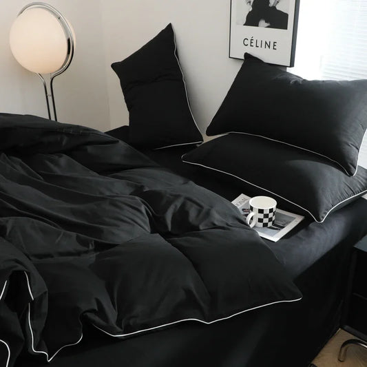 Black Color Bedding Set For Adults Simple Style Double Bed Sheet Sets Single/Queen/king Bed Cover Full Set Plain Bedding 이불세트