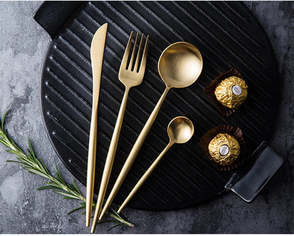 24pcs Dinnerware Set Stainless Steel Tableware Set Knife Fork Spoon Flatware Set Cutlery Set Knife Fork Spoon Tea Spoon