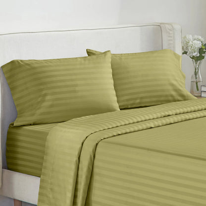 Battilo Bed Sheets 4 Pieces Set Luxury Fitted Flat Sheet with Pillowcases Solid Stripe Bedding Set For Twin Full Queen King Size
