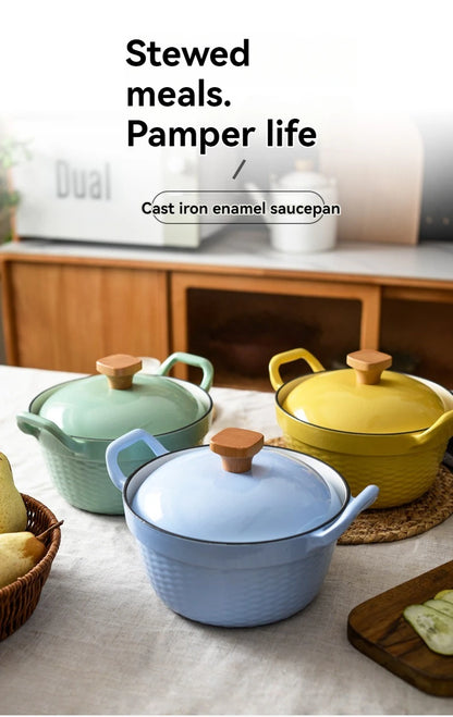 22cm Enameled Mini Cast Iron Dutch Oven For Cooking Stew Meat and Bread Baking Heavy type 2 L Cast Iron Casserole Dish Soup Pot