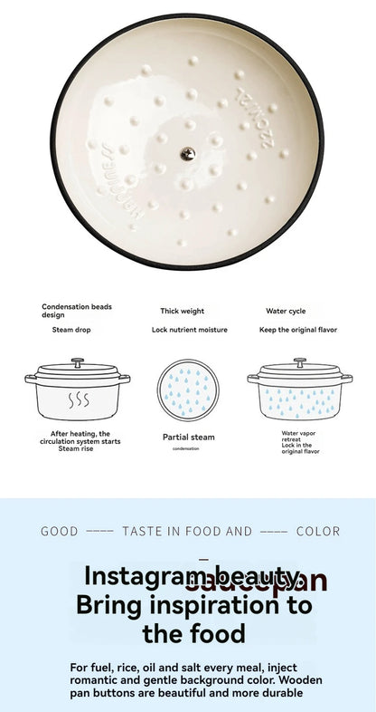 22cm Enameled Mini Cast Iron Dutch Oven For Cooking Stew Meat and Bread Baking Heavy type 2 L Cast Iron Casserole Dish Soup Pot