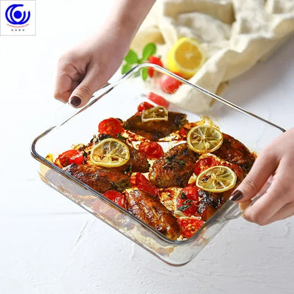 Large Capacity Toughened Glass Baking Dish Pan Oven Basics Plate Bakeware Non-Stick Kitchen Tool Cheese Rice Storage Tray