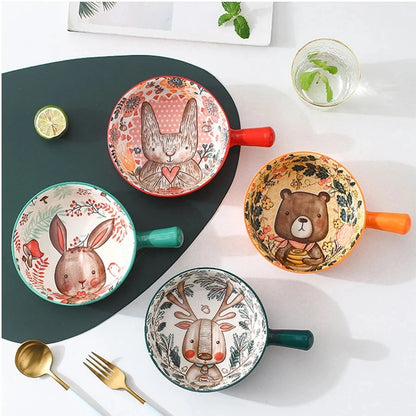 Forest Animals Ceramic Bakeware with Handle - Underglaze Baking Pan & Salad Bowl