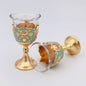 Vintage Wine Goblet Set of 2 - Palace Style Metal Embossed Toasting Glasses