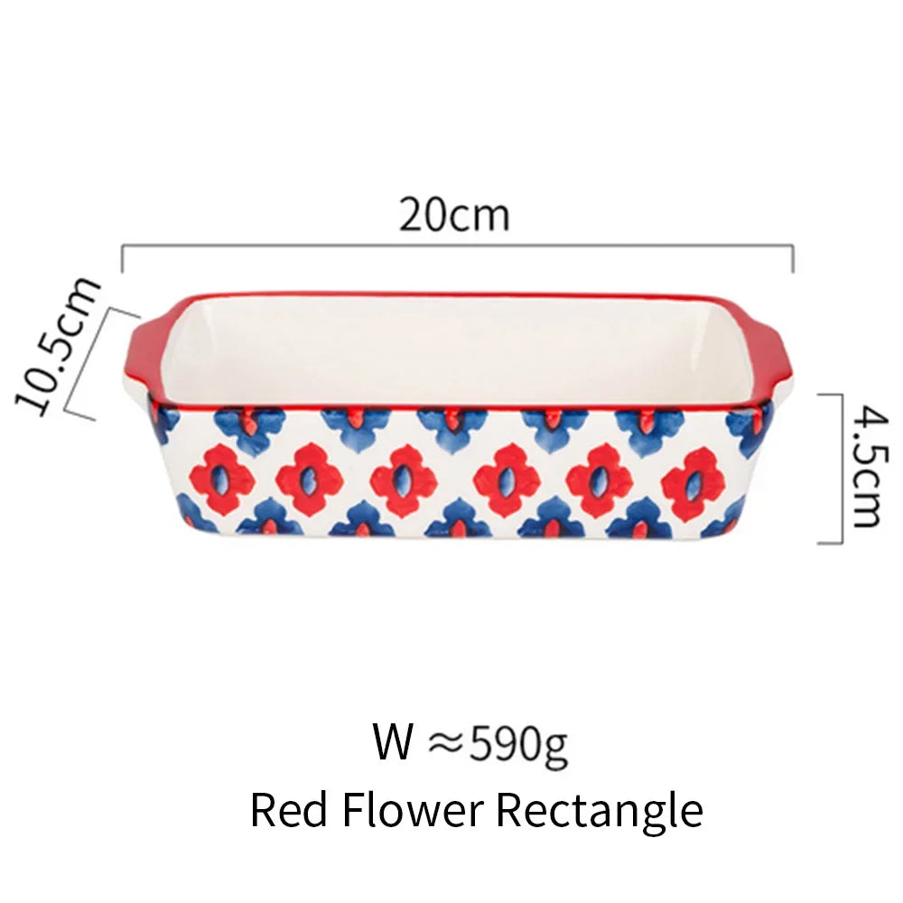 Ceramic Baking Dish Roasting Lasagna Pan  Rectangular Dish Bakeware Pan With Handle Oven Kitchen Baking Tool