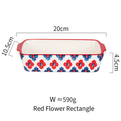 Ceramic Baking Dish Roasting Lasagna Pan  Rectangular Dish Bakeware Pan With Handle Oven Kitchen Baking Tool