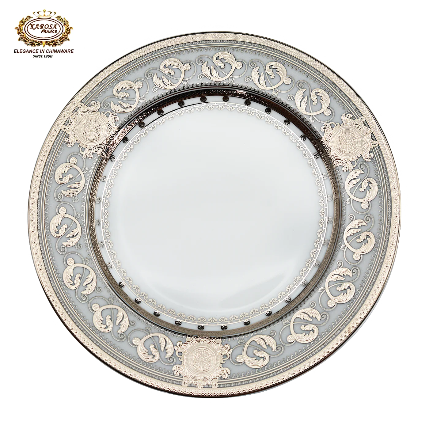 Bone China Platinum Dinner Set - Gold Rim Porcelain Soup Plates & Bowls
