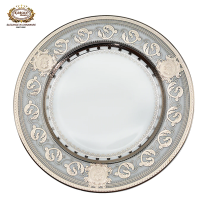 Bone China Platinum Dinner Set - Gold Rim Porcelain Soup Plates & Bowls