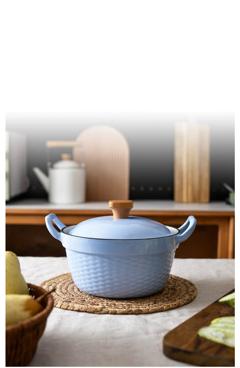 22cm Enameled Mini Cast Iron Dutch Oven For Cooking Stew Meat and Bread Baking Heavy type 2 L Cast Iron Casserole Dish Soup Pot