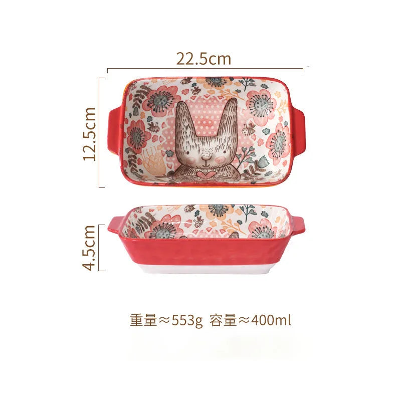 YWDL Ceramic Baking Dish Roasting Lasagna Pan Rectangular Dish Bakeware Pan With Handle Oven Kitchen Baking Tool baking tray