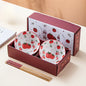 Japanese Hand Drawn Cartoon Tableware Ceramic Bowls Creative Gift Bowls and Chopsticks Set