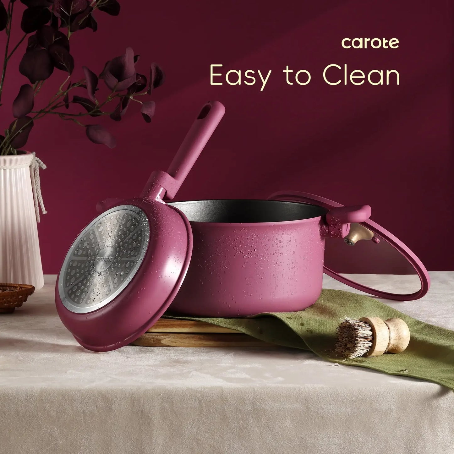 16-Piece Rose Pink Cookware Set - Non-Stick Pots and Pans for Induction