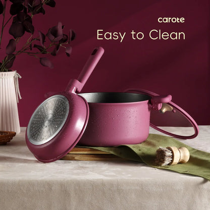 16-Piece Rose Pink Cookware Set - Non-Stick Pots and Pans for Induction