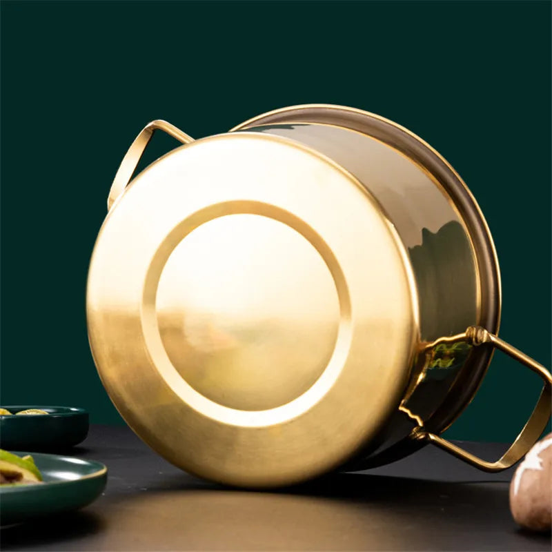 Gold Stainless Steel Stew Pots - Saucepan with Cover for Induction Cooker