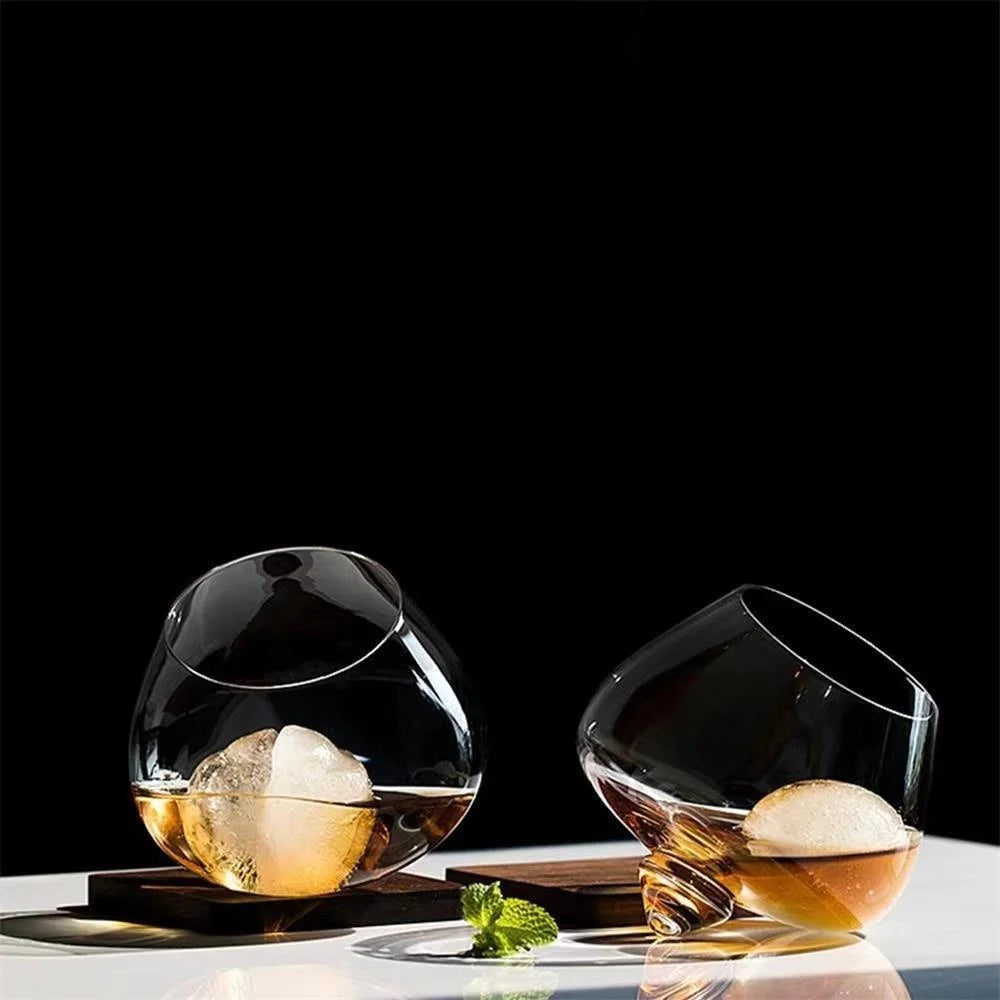 Whisky Beer Glass Cup - Rotating Belly Tumbler for Cocktails & Brandy