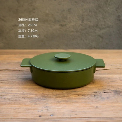 Nordic Cast Iron Enamel Pan 23-26cm - Uncoated Cookware for Soup, Stew & Seafood