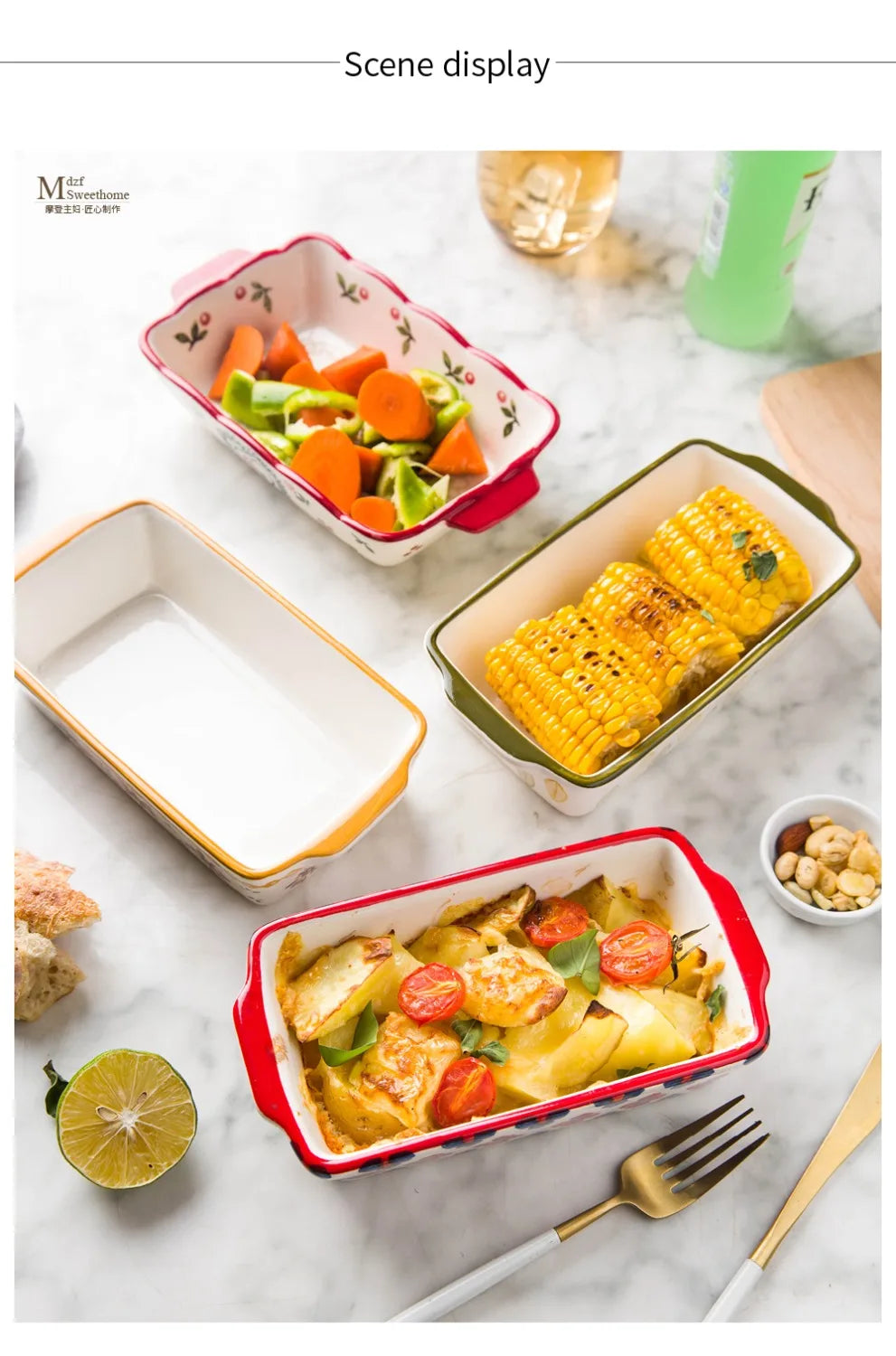 Ceramic Baking Dish Roasting Lasagna Pan  Rectangular Dish Bakeware Pan With Handle Oven Kitchen Baking Tool