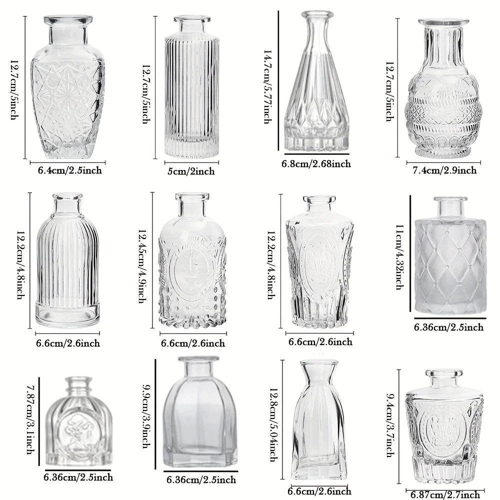 12 PCS Mini Glass Bud Vases - Small Decorative Flower Vases in Bulk for Weddings