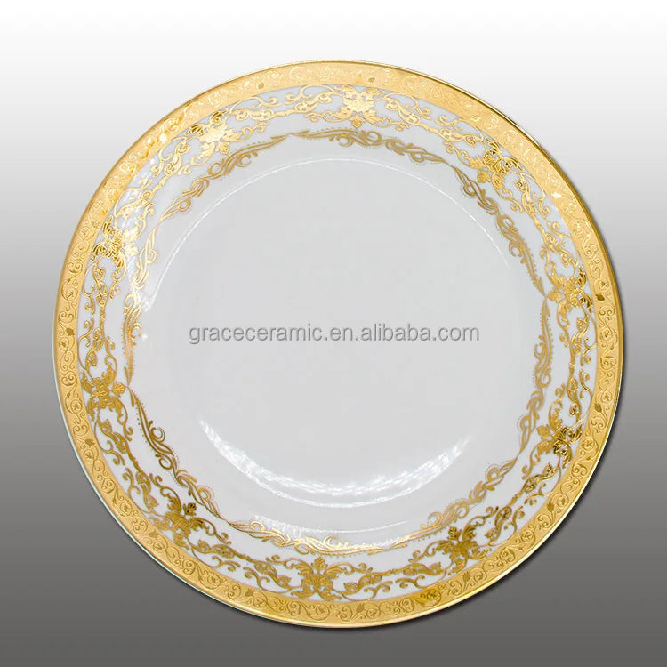 Hot Selling Gold Plated 20Pcs Indian Style Dinner Set Fine Porcelain Plate Sets Dinnerware Ceramic Dinner Gold