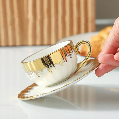 6 Sets, Ceramic Cups With Saucers, Espresso Cups and Saucers, Porcelain Coffee Cup and Saucer Set with Gold Trim, 2.5 oz Demitas