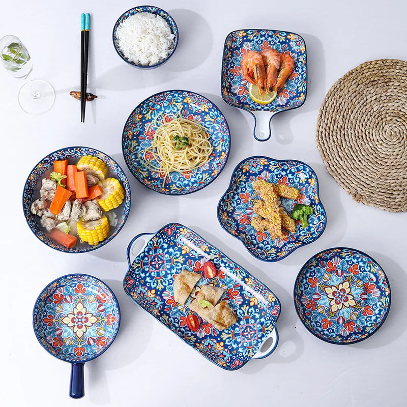 Baroque Ceramic Bowl Set - Creative Rice Soup Noodle Bowl with Handle