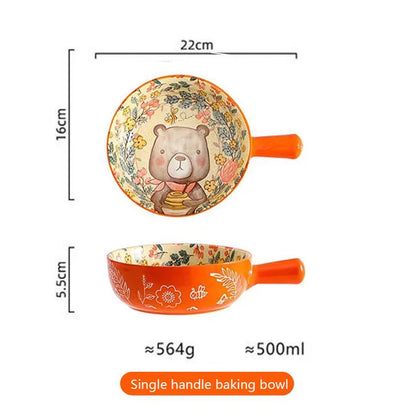 Forest Animals Ceramic Bakeware with Handle - Underglaze Baking Pan & Salad Bowl