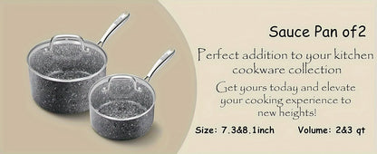 HLAFRG Nonstick Sauce Pan Set - 2Qt & 3Qt Natural Granite Pots with Lids