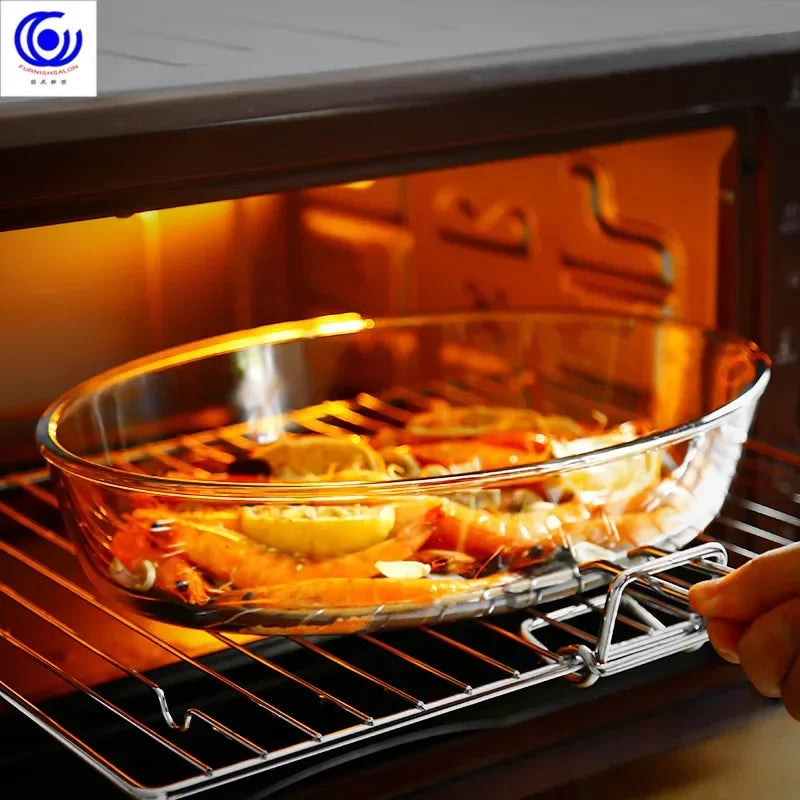Large Capacity Toughened Glass Baking Dish Pan Oven Basics Plate Bakeware Non-Stick Kitchen Tool Cheese Rice Storage Tray