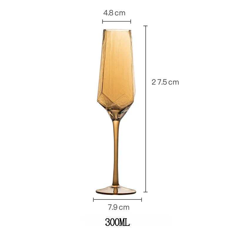 Nordic Luxury Gold Amber Champagne Goblet - Lead-Free Crystal Hammered Whisky Glass