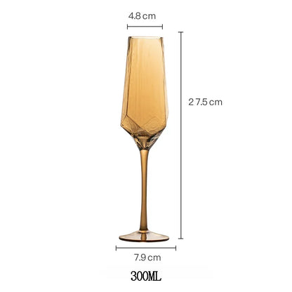 Nordic Luxury Gold Amber Champagne Goblet - Lead-Free Crystal Hammered Whisky Glass