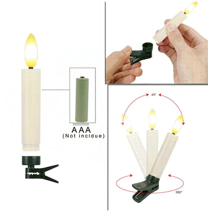 Pack of 10 LED Christmas Tree clip Candles Remote controlled w/Timer Battery Operated Flickering 3D wick Taper Candle Lighting