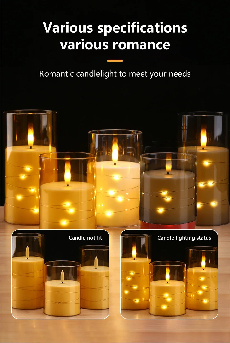 Flameless LED Candles with Embedded Star String Battery Operated Flickering Pillar Candle Light with Remote and Timer Home Decor
