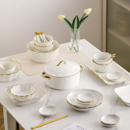 Gold Stroke Ceramic Plate Set - Creative Hammer Decorative Dinner Plates & Steak Dishes