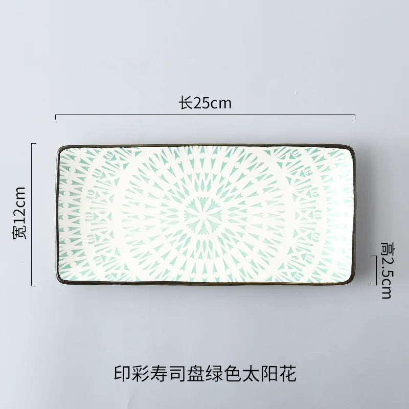 Crockery Party Dinner Dishes Tableware Set Japanese Sushi Plate Creative Underglaze Rectangular Dish Household Cold Plates 1 PC