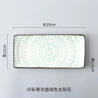 Crockery Party Dinner Dishes Tableware Set Japanese Sushi Plate Creative Underglaze Rectangular Dish Household Cold Plates 1 PC