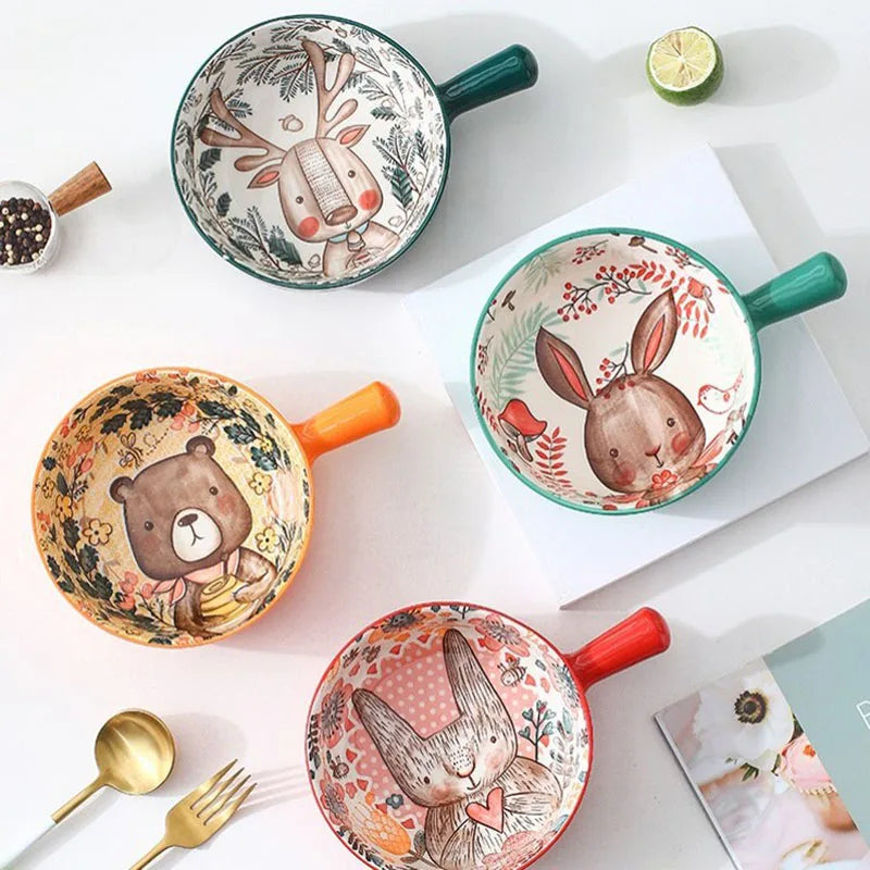 YWDL 500ml Ceramic Bakeware - Forest Animals Baking Pan with Handle