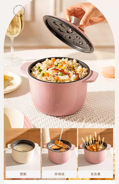 Enameled Mini Cast Iron Dutch Oven 1.7L for Cooking Bake Bread Cast Iron Pot Casserole Dish Heavy Milk Pot Pink Kitchen Stew Pot