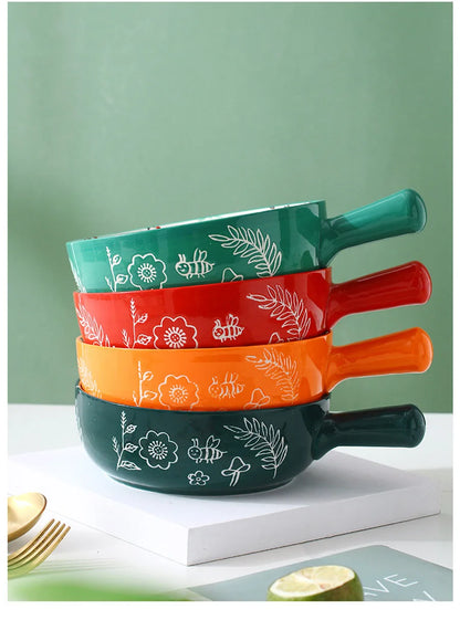 YWDL 500ml Ceramic Bakeware - Forest Animals Baking Pan with Handle