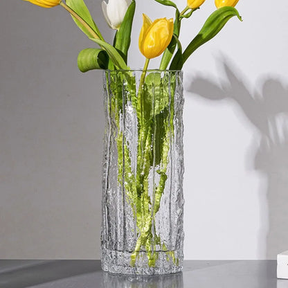 25cm Glacier Glass Vase - Transparent Flower Arrangement Vase for Living Room